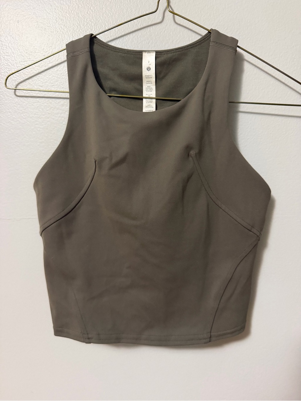 Lululemon High Neck Longline Sports Bra Tank Gray Sage Size 2 Built In Bra Yoga